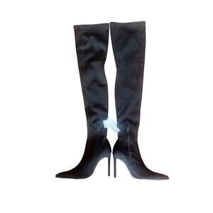 ZARA Women’s US 7.5 EU 38 Black Thigh-High Stretch Pointed Toe Stiletto Pull-On